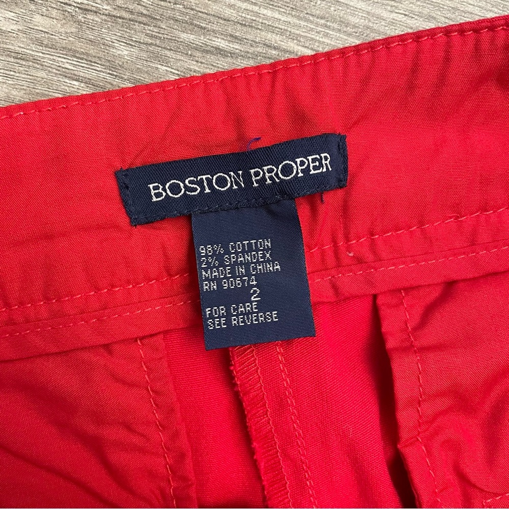 Boston Proper Tomato Red Cotton Belted Bootcut Pants Size 2 - Picture 6 of 8